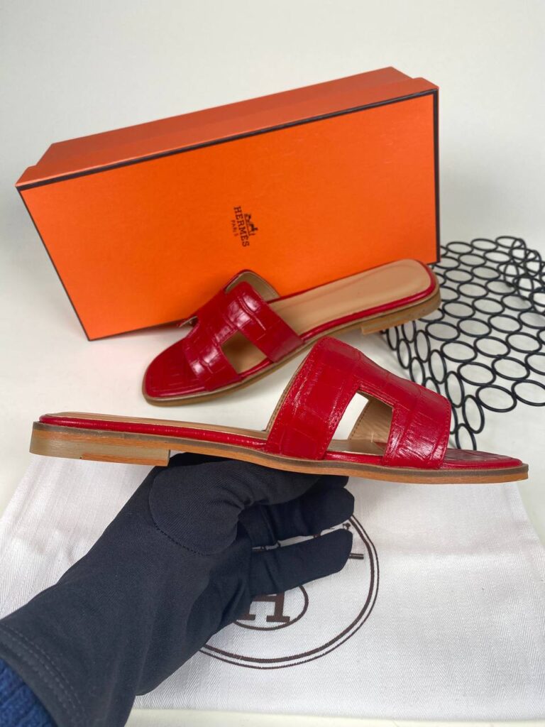 hermes ayakkabi kirmizi croco ithal terlik