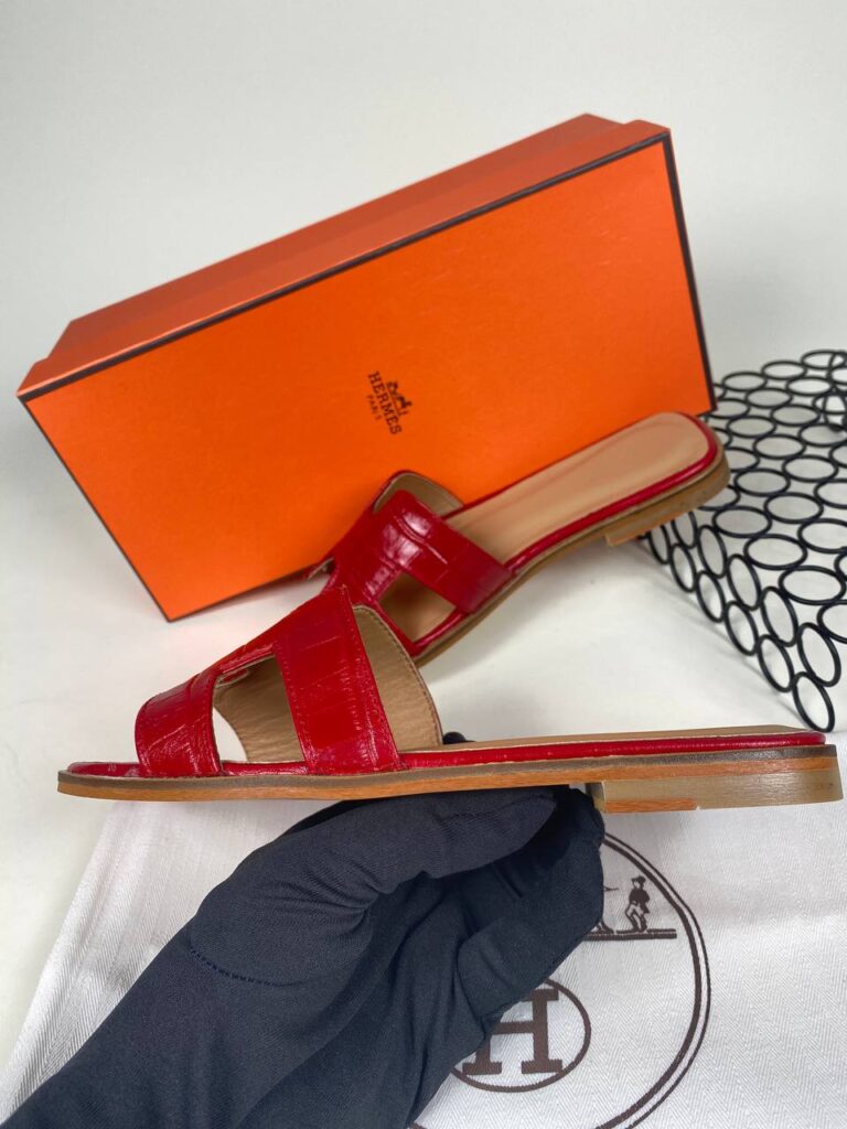 hermes ayakkabi kirmizi croco ithal terlik