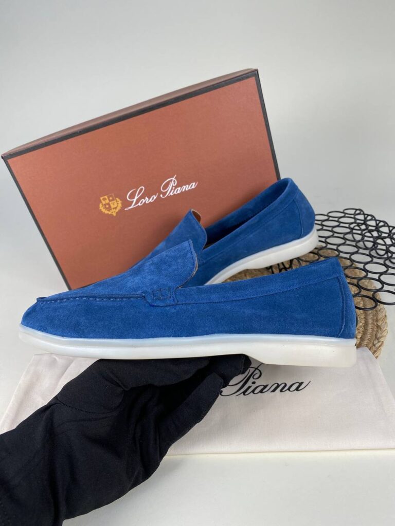 lora piana ayakkabi loafer saks mavi nubuk ithal