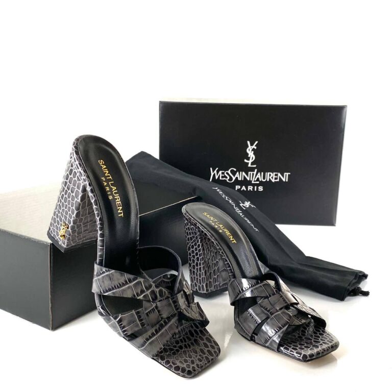 yves saint laurent terlik croco gri terlik sandalet 10 cm