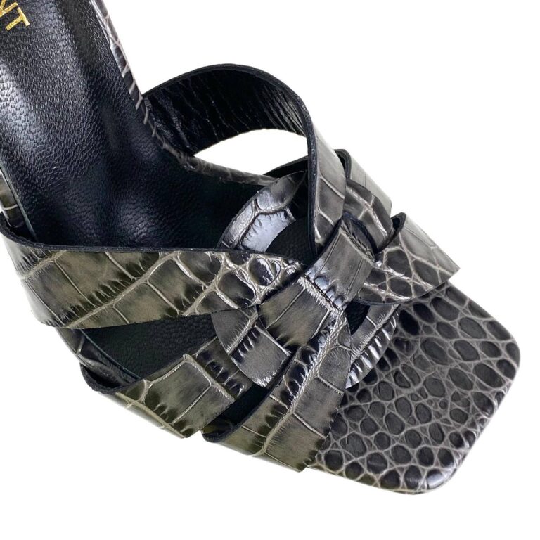 yves saint laurent terlik croco gri terlik sandalet 10 cm