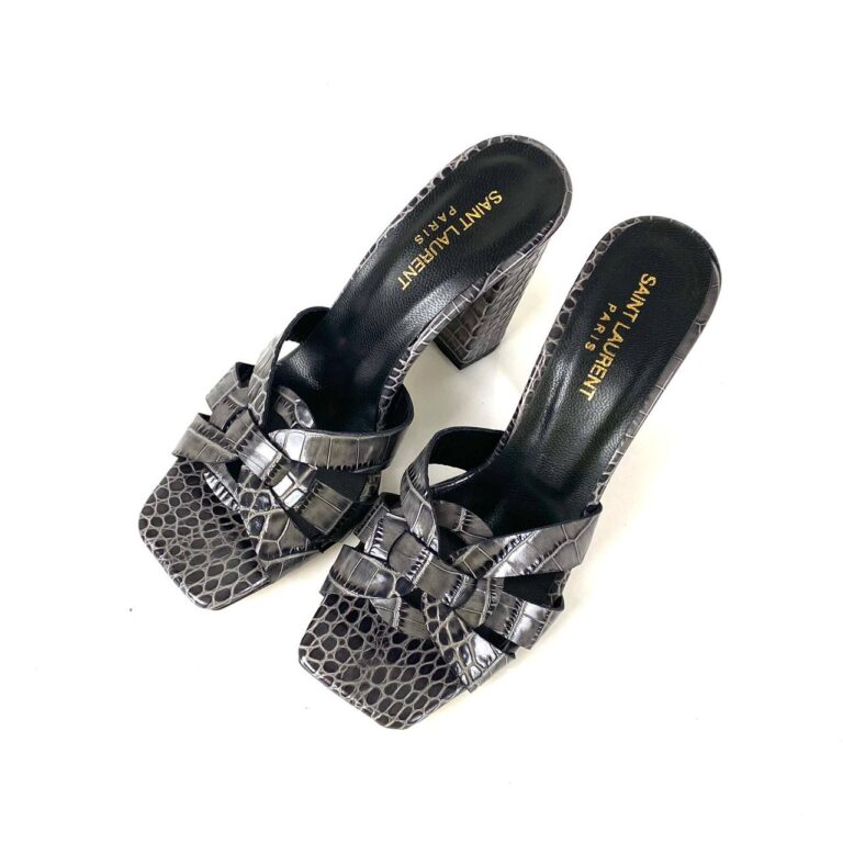 yves saint laurent terlik croco gri terlik sandalet 10 cm