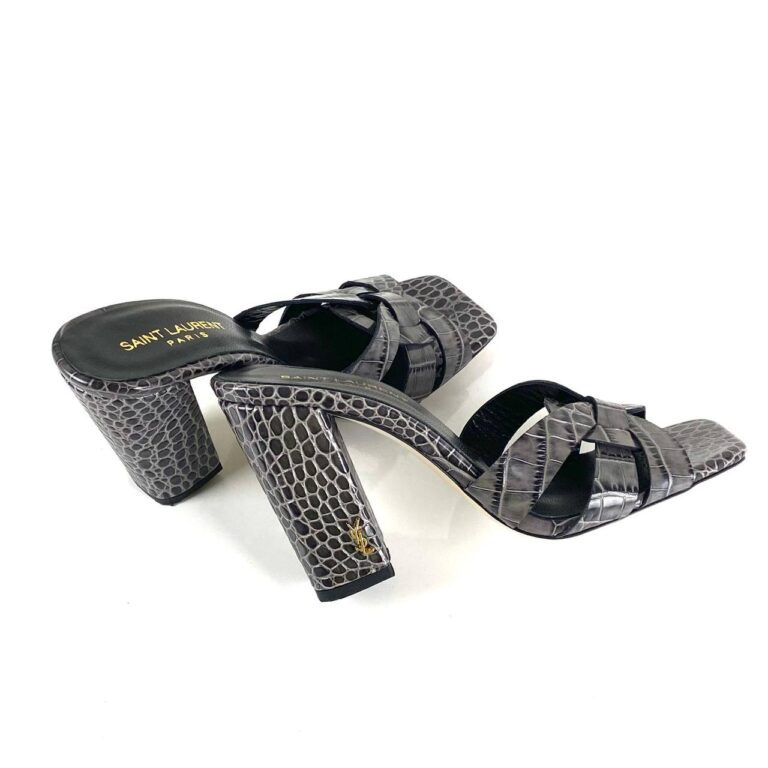 yves saint laurent terlik croco gri terlik sandalet 10 cm