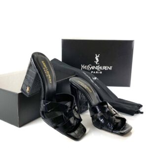 yves saint laurent terlik croco siyah terlik sandalet 10 cm