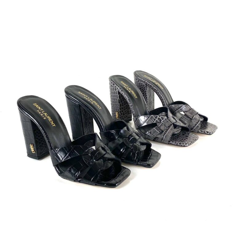 yves saint laurent terlik croco siyah terlik sandalet 10 cm