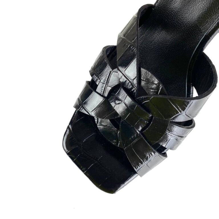 yves saint laurent terlik croco siyah terlik sandalet 10 cm