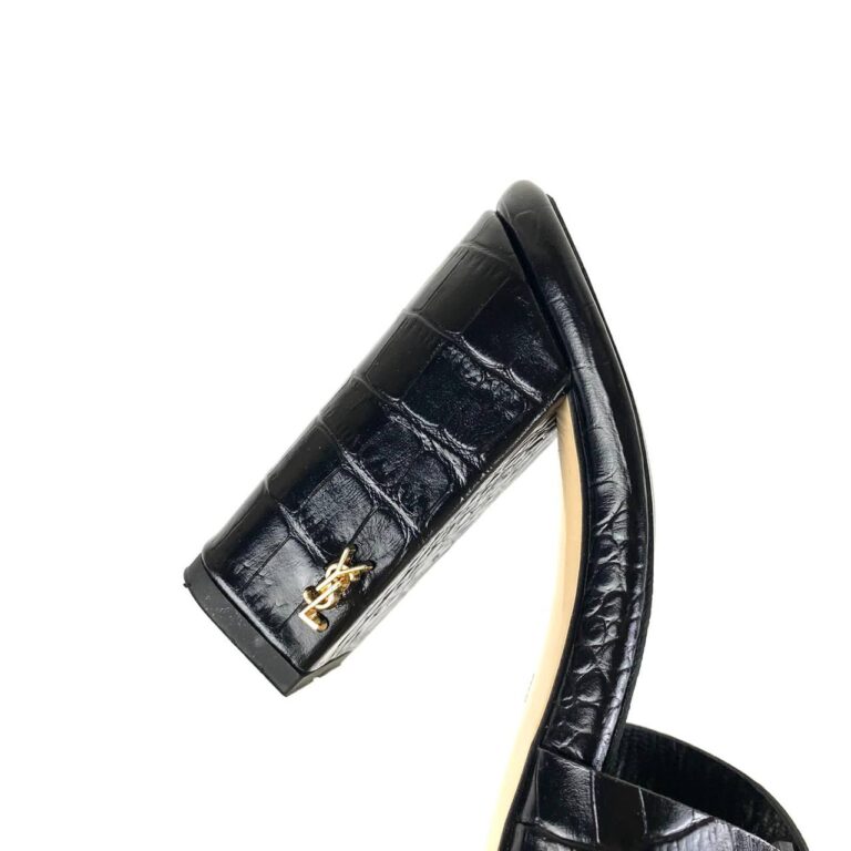 yves saint laurent terlik croco siyah terlik sandalet 10 cm