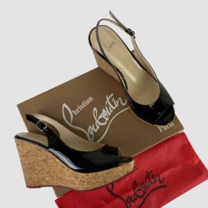 christian louboutin terlik sandalet siyah rugan platform nude topuk 10.5 cm