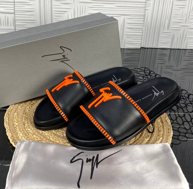 giuseppe zanotti terlik erkek siyah turuncu hakiki deri