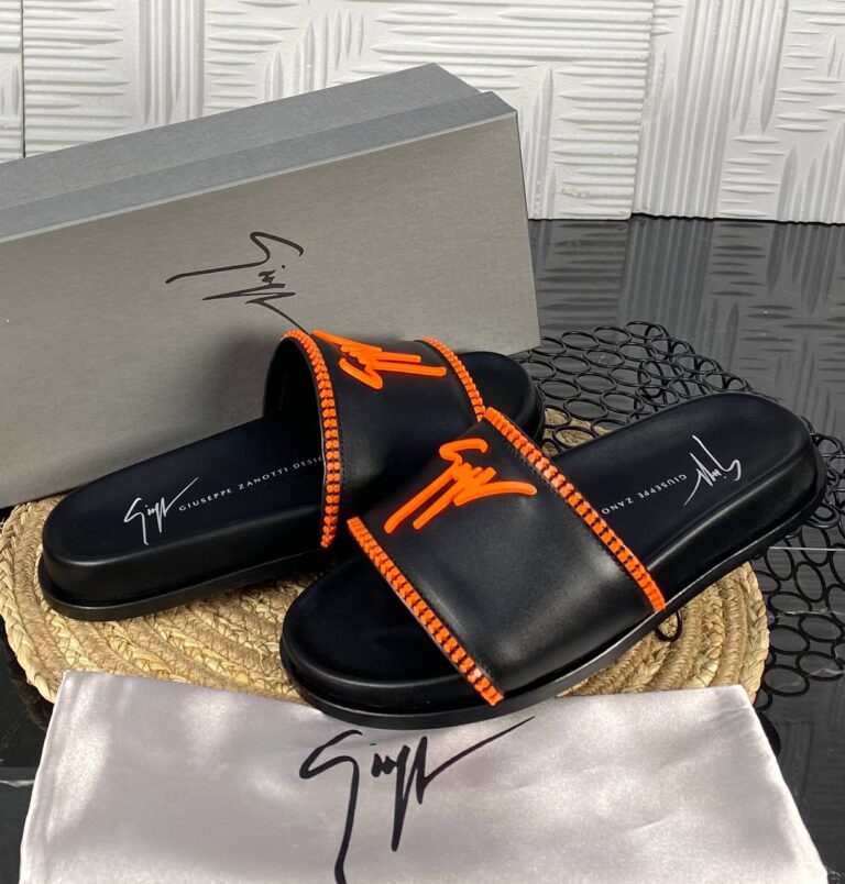 giuseppe zanotti terlik erkek siyah turuncu hakiki deri