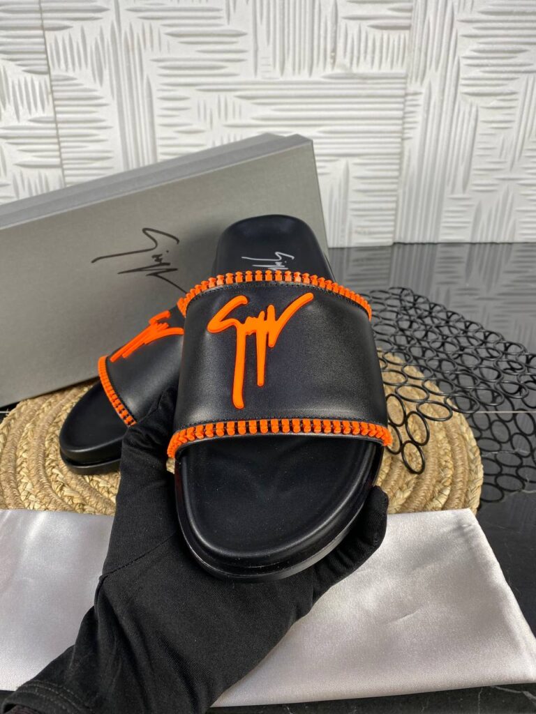 giuseppe zanotti terlik erkek siyah turuncu hakiki deri