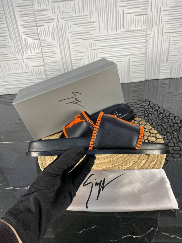 giuseppe zanotti terlik erkek siyah turuncu hakiki deri