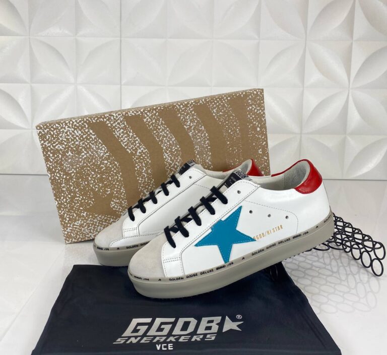 golden goose ayakkabi sneakers erkek beyaz mavi kirmizi ithal