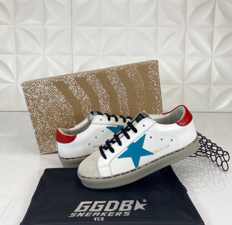 golden goose ayakkabi sneakers erkek beyaz mavi kirmizi ithal