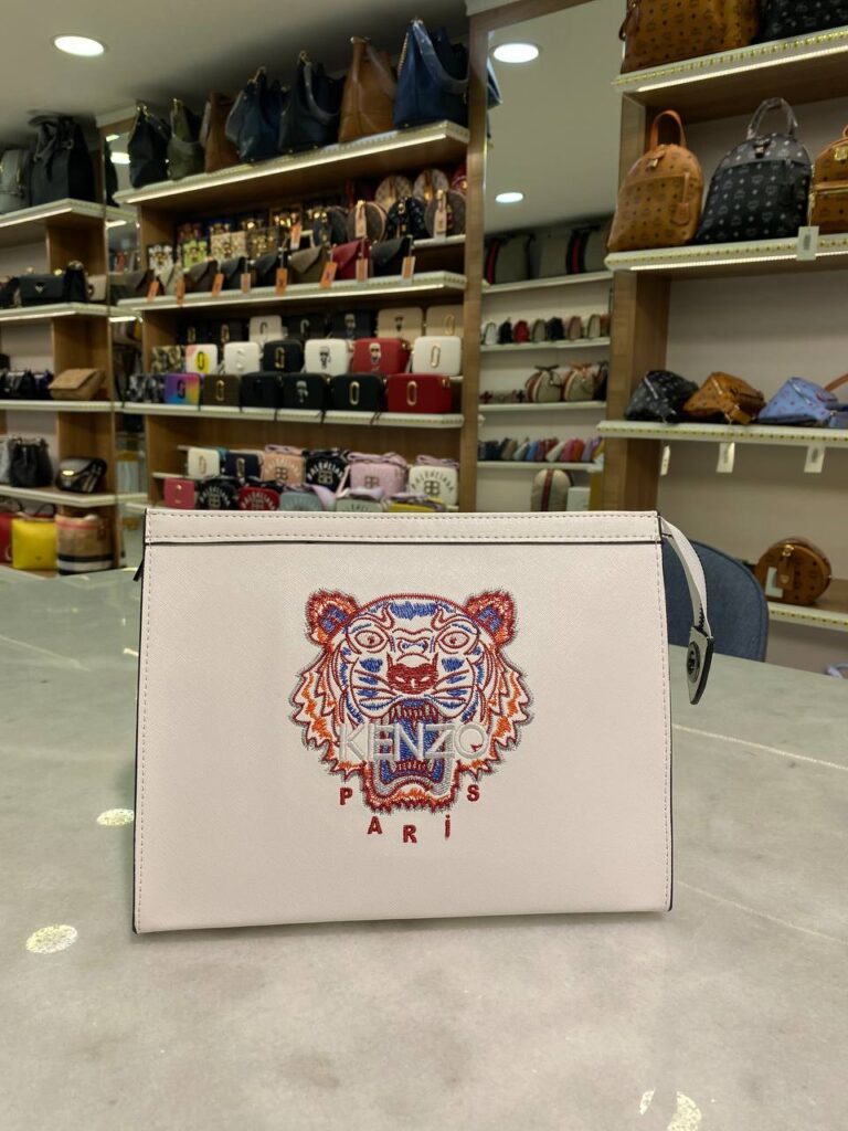 kenzo canta portfoy clutch beyaz suni deri
