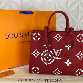 louis vuitton canta on the go mm ortaboy kirmizi beyaz deri 34x26 cm