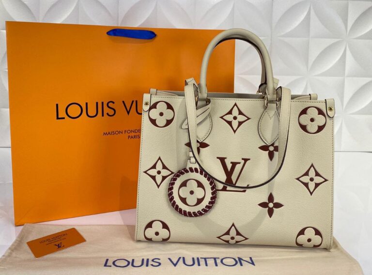 louis vuitton canta on the go mm ortaboy krem bordo deri 34x26 cm