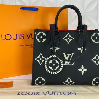 louis vuitton canta on the go mm ortaboy siyah beyaz deri 34x26 cm