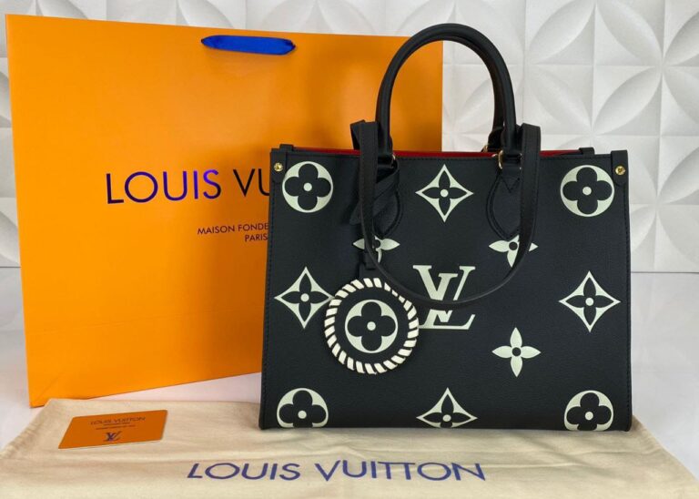 louis vuitton canta on the go mm ortaboy siyah beyaz deri 34x26 cm