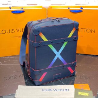louis vuitton canta soft trunk sirt lacivert hakiki deri 28x38 cm