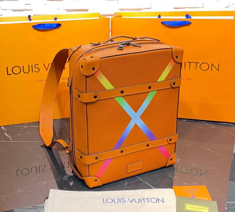 louis vuitton canta soft trunk sirt turuncu hakiki deri 28x38 cm