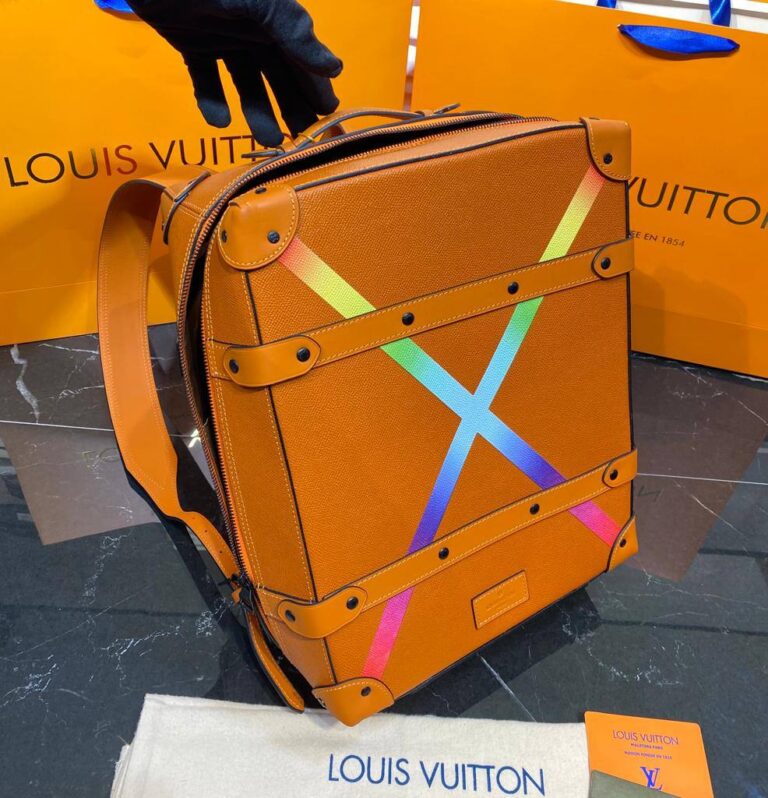 louis vuitton canta soft trunk sirt turuncu hakiki deri 28x38 cm