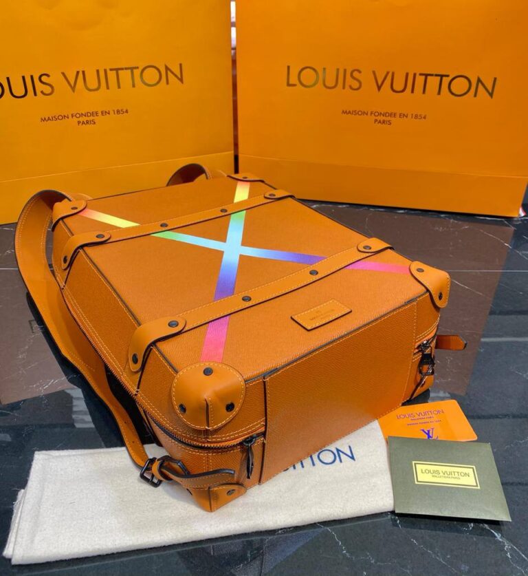 louis vuitton canta soft trunk sirt turuncu hakiki deri 28x38 cm
