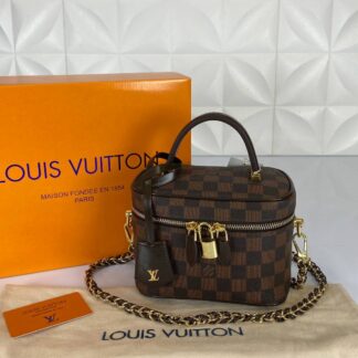 louis vuitton canta vanity pm kahve damier kucuk 19x13 cm