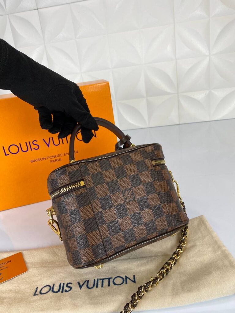 louis vuitton canta vanity pm kahve damier kucuk 19x13 cm