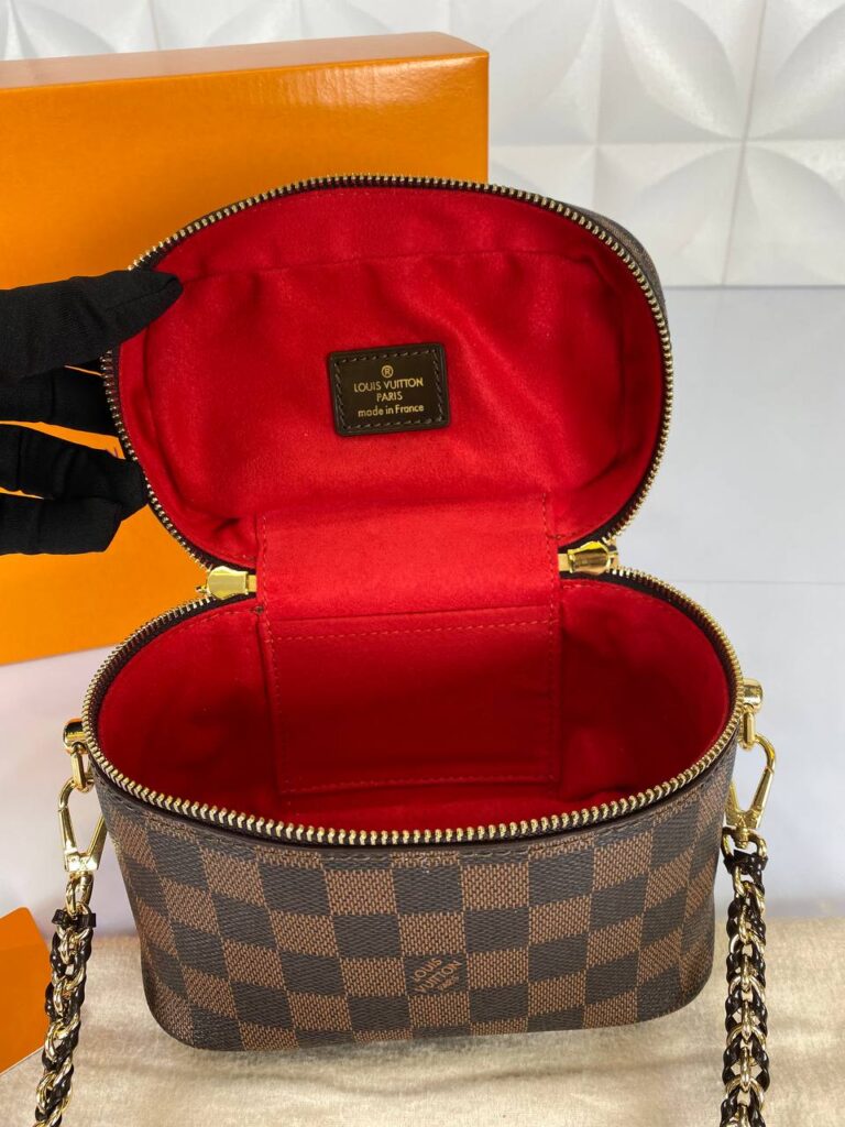 louis vuitton canta vanity pm kahve damier kucuk 19x13 cm