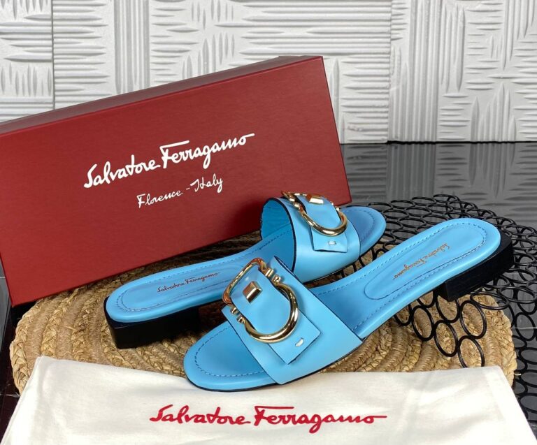 salvatore ferragamo terlik acik mavi gold toka