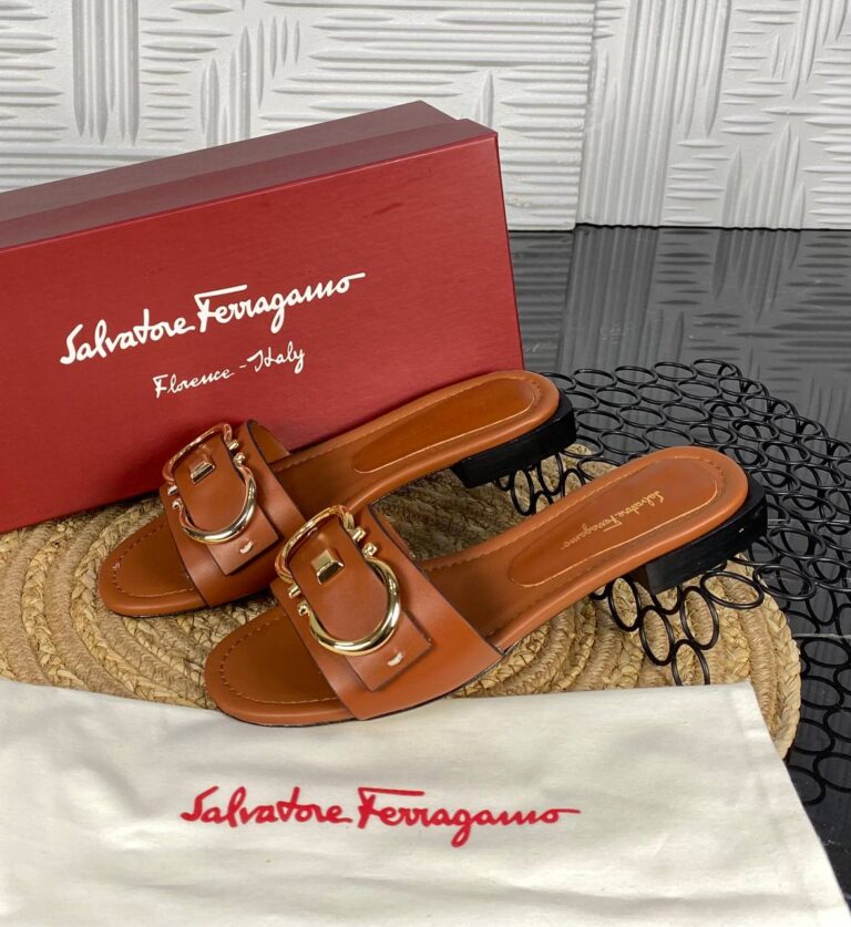 salvatore ferragamo terlik kahve gold toka ithal