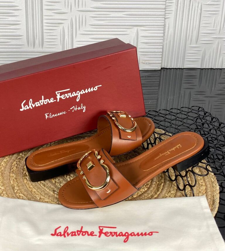 salvatore ferragamo terlik kahve gold toka ithal