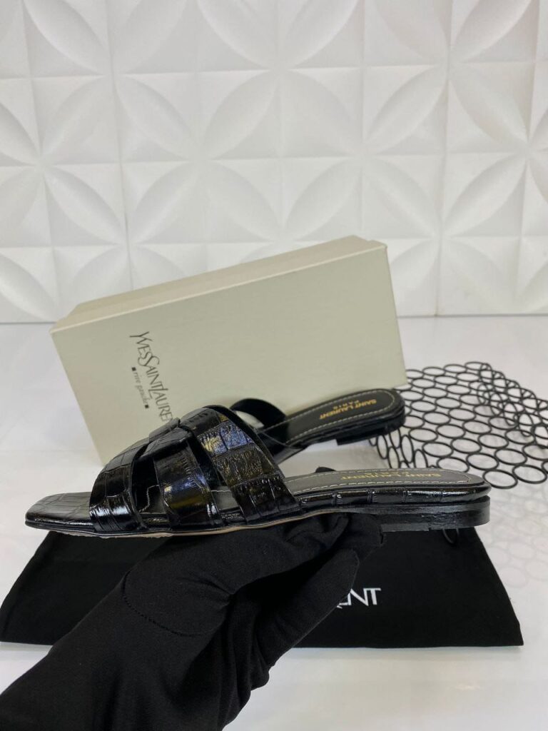 yves saint laurent terlik siyah croco deri
