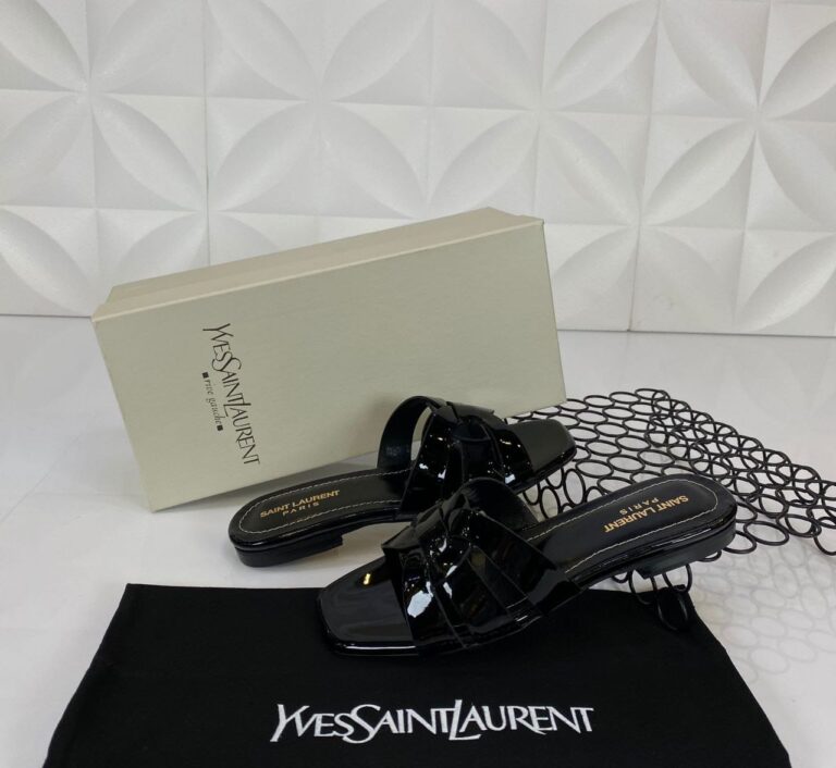 yves saint laurent terlik siyah rugan deri