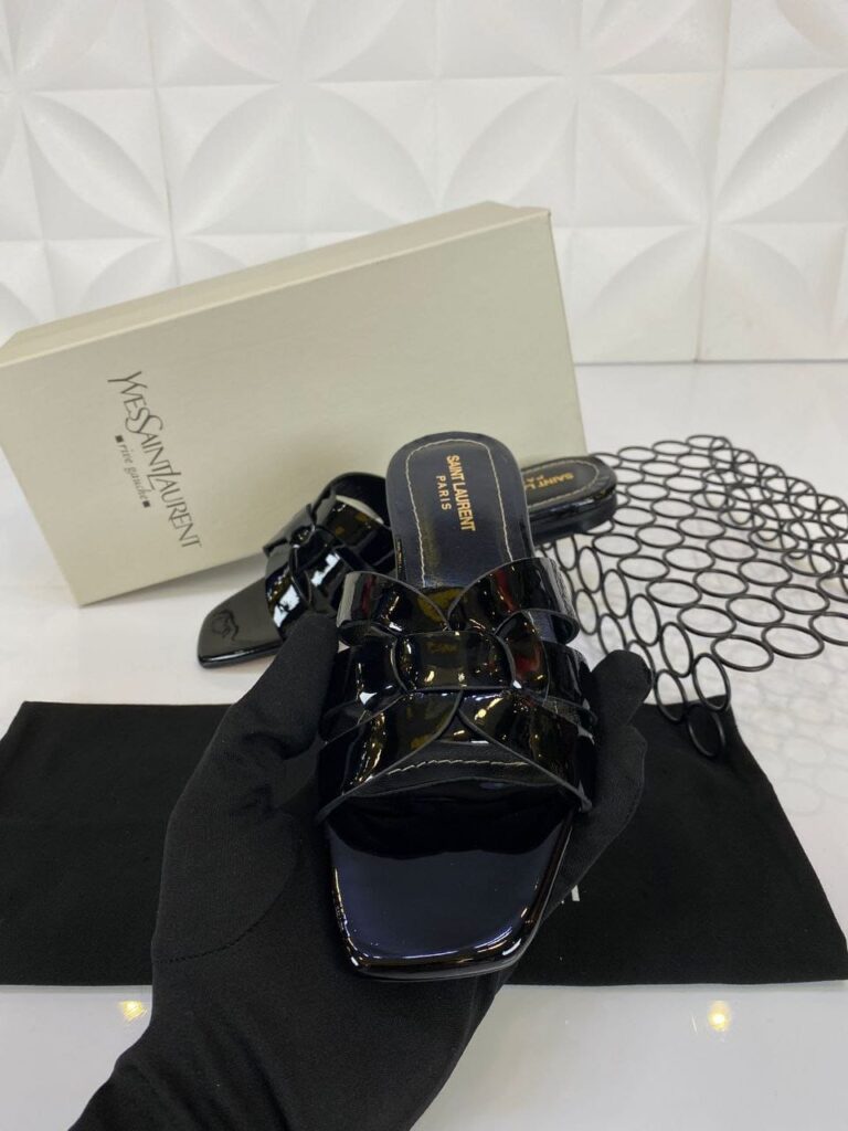 yves saint laurent terlik siyah rugan deri
