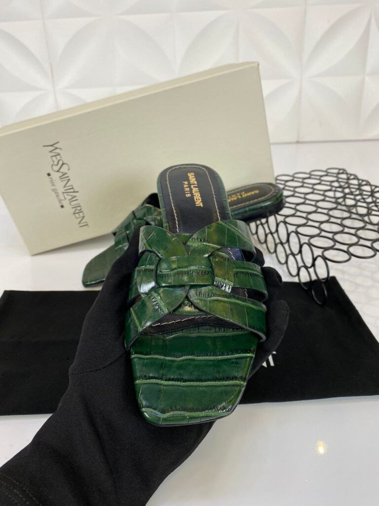 yves saint laurent terlik yesil croco deri