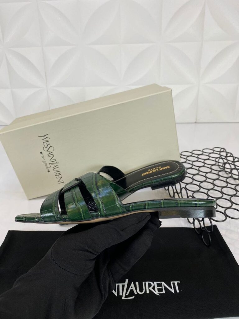 yves saint laurent terlik yesil croco deri