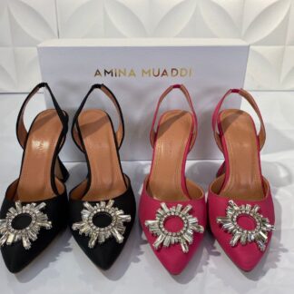 amina muaddi ayakkabi pembe saten 10 cm