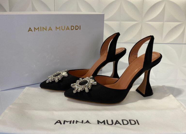 amina muaddi ayakkabi siyah saten topuklu 10 cm