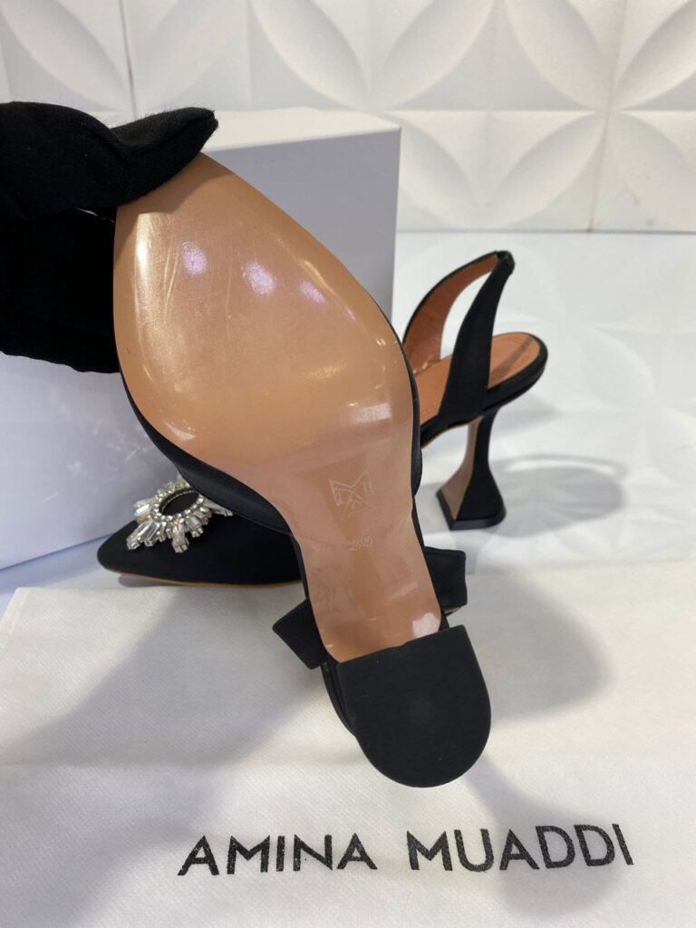 amina muaddi ayakkabi siyah saten topuklu 10 cm