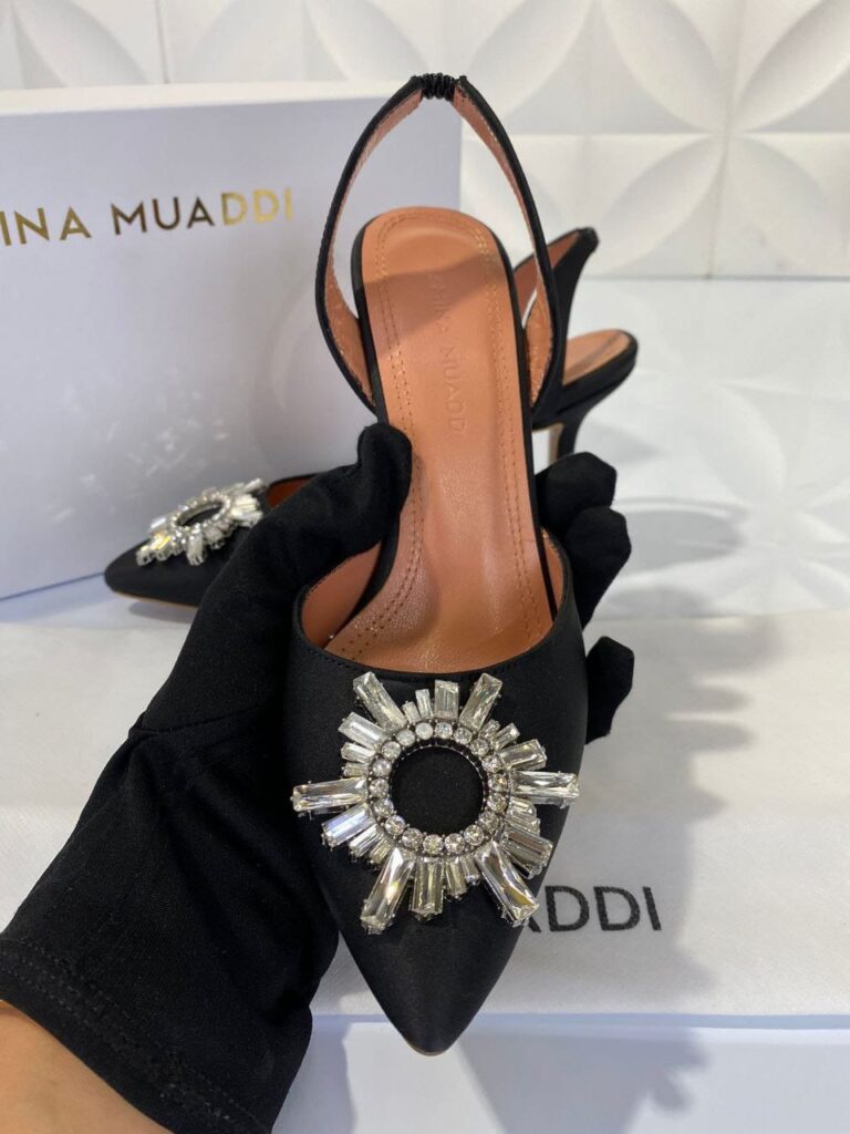 amina muaddi ayakkabi siyah saten topuklu 10 cm