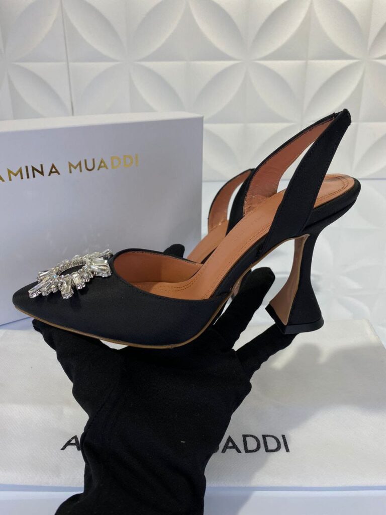 amina muaddi ayakkabi siyah saten topuklu 10 cm