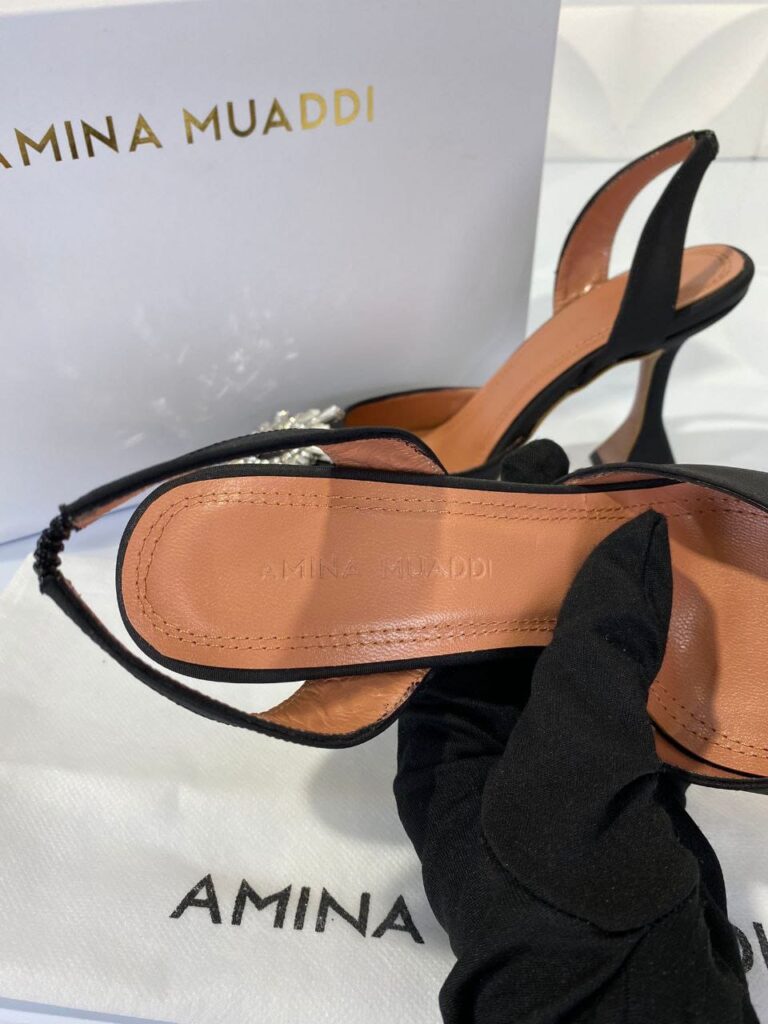 amina muaddi ayakkabi siyah saten topuklu 10 cm