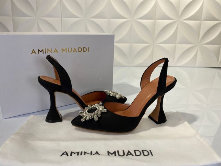 amina muaddi ayakkabi siyah saten topuklu 10 cm