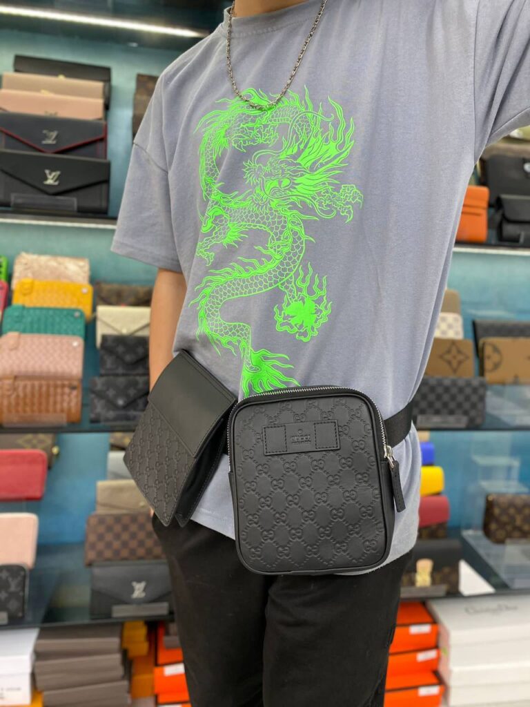 gucci canta erkek waist strap bel deri siyah ikili yanyana