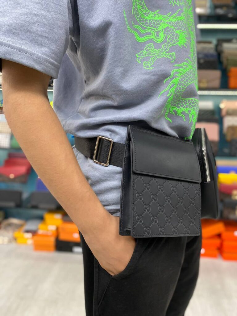 gucci canta erkek waist strap bel deri siyah ikili yanyana