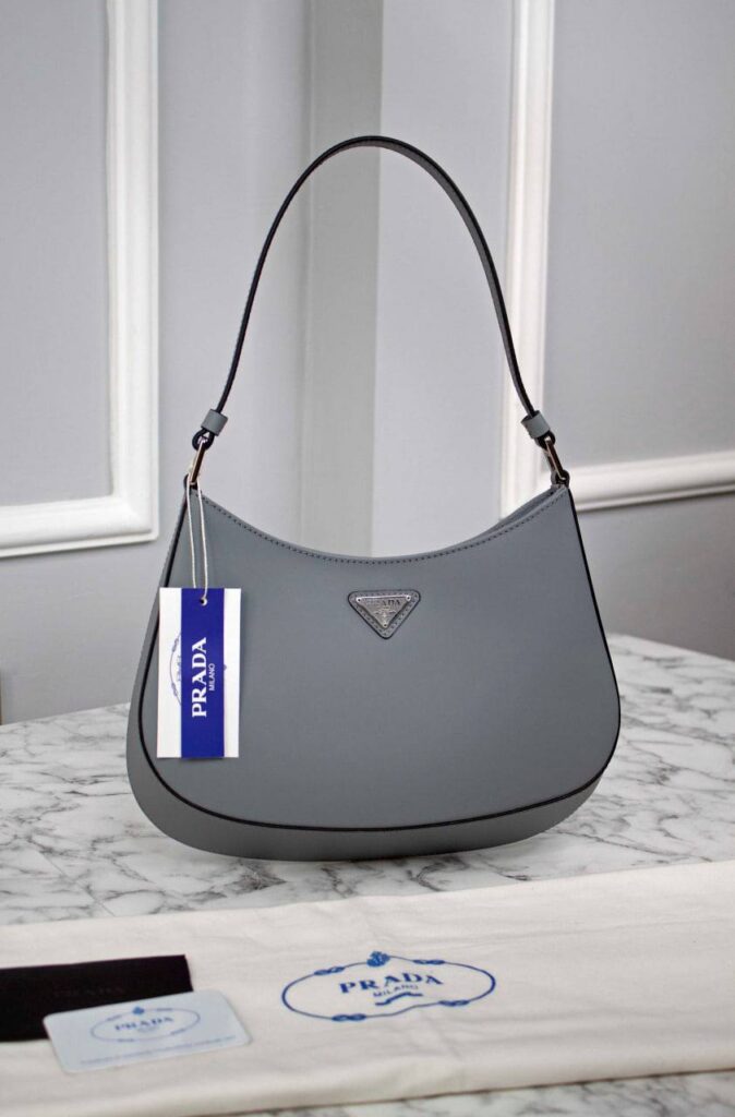 prada canta cleo brushed shoulder gri 22x6x27 cm