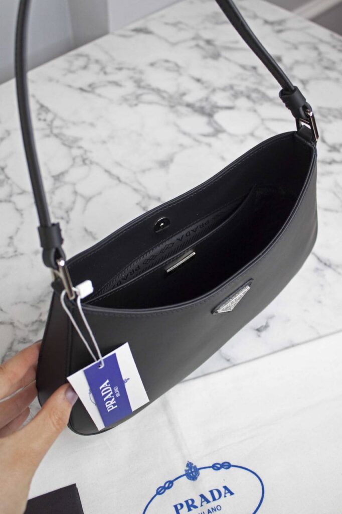 prada canta cleo brushed shoulder siyah 22x6x27 cm