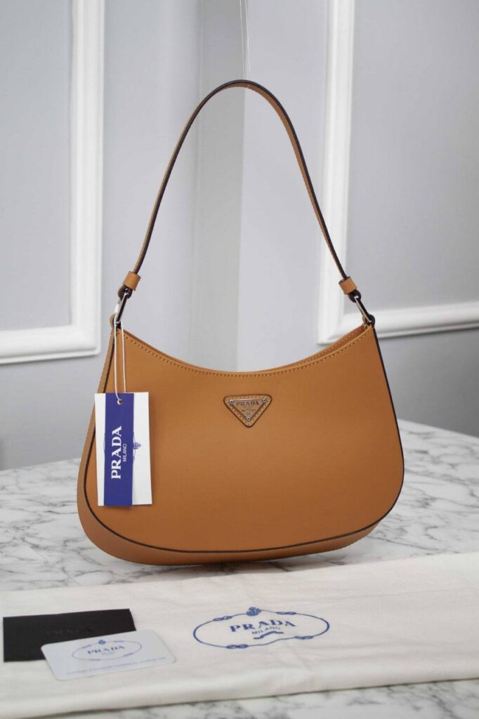 prada canta cleo brushed shoulder taba 22x6x27 cm